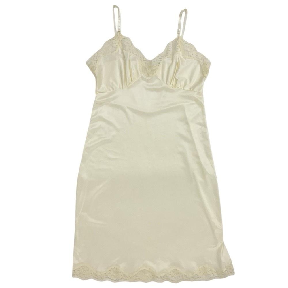 Vintage Melody Women's Size 38 Ivory Slip Dress Lace Trim 100% Nylon Made In USA